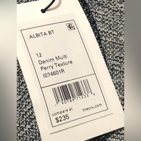 Theory Short Sleeve Albita Mini Skater Dress in Denim Multi Perry Texture - Picture 8 of 9